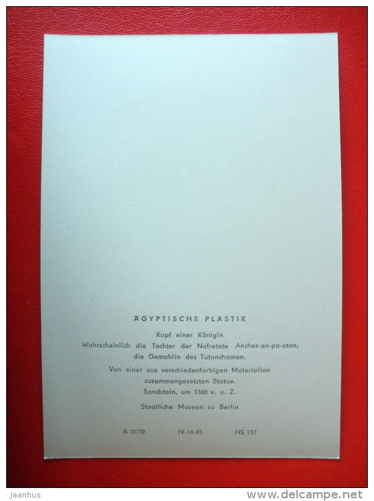 Queen`s Portrait , 1360 BC - Sculptures of Ancient Egypt - old postcard - Germany DDR - unused - JH Postcards