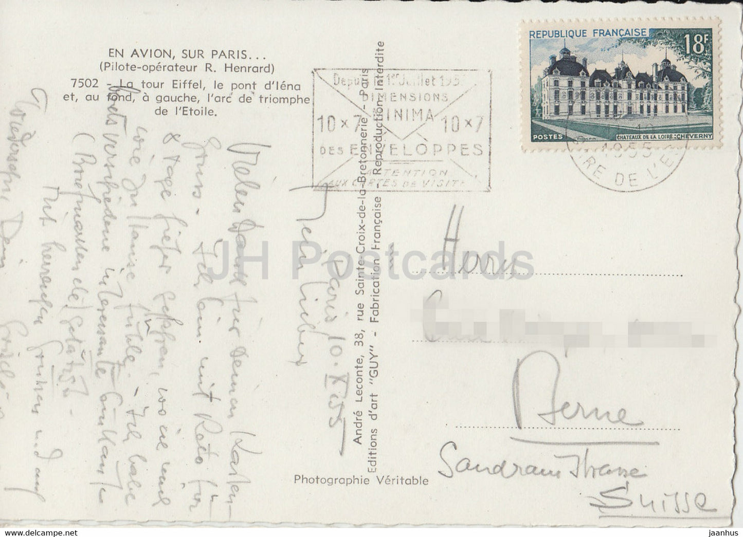 Paris - La Tour Eiffel - En Avion Sur Paris - alte Postkarte - 1955 - Frankreich - gebraucht