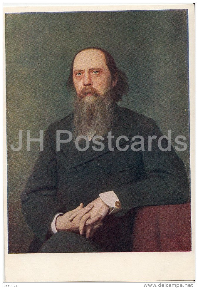 painting by I. Kramskoy - Portrait of Mikhail Saltykov-Shchedrin - Russian art - 1951 - Russia USSR - unused - JH Postcards