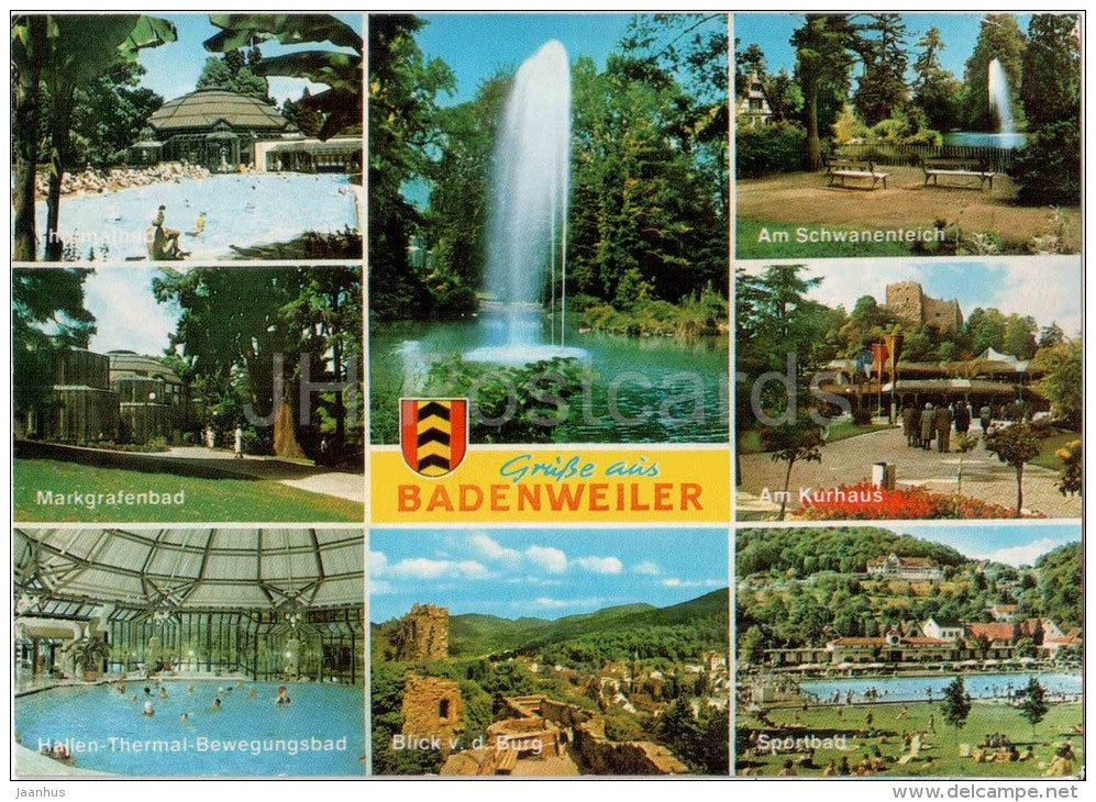 Grüsse aus Badenweiler , Thermalkurort - Thermalbad - Markgrafenbad - Am Kurhaus - 7847 - Germany - 1987 gelaufen - JH Postcards