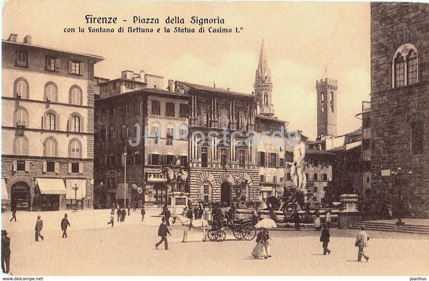 Firenze - Florence - Piazza della Signoria con la Fontana di Nettuno e la Statua - 24020  old postcard - Italy - unused - JH Postcards