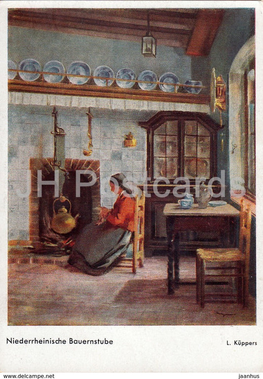 painting by L. Kuppers - Niederrheinische Bauernstube - German art - Germany - unused - JH Postcards