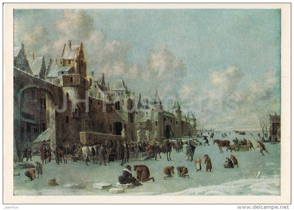 painting by Thomas Heeremans - Winter , 1687 - skating - Dutch art - Russia USSR - 1978 - unused - JH Postcards