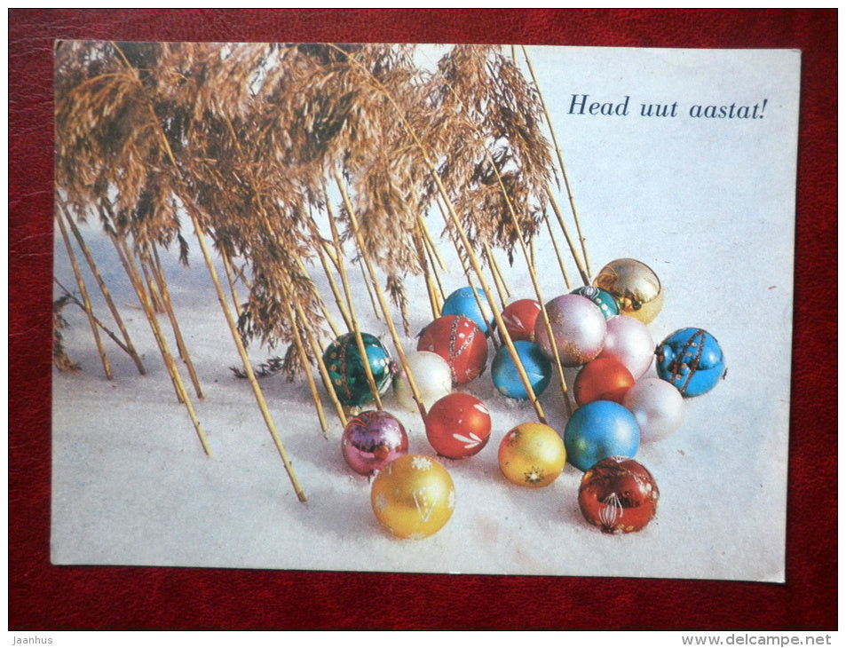New Year Greeting card - decorations - 1985 - Estonia USSR - used - JH Postcards