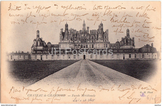 Chateau de Chambord - Facade Meridionale - castle - old postcard - France - used - JH Postcards