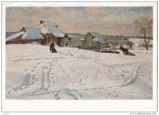 painting by P. Pokarzhevsky - A fine Winter's Day - village - russian art - unused - JH Postcards