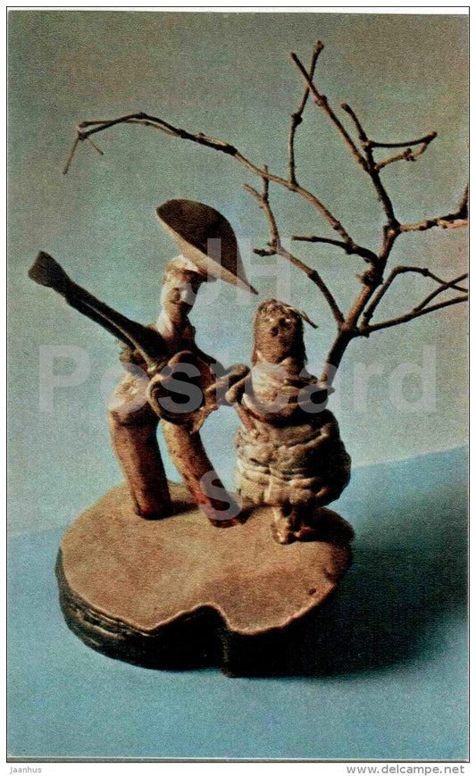 duet - Nature and Fantasy - wooden figures - 1969 - Russia USSR - unused - JH Postcards