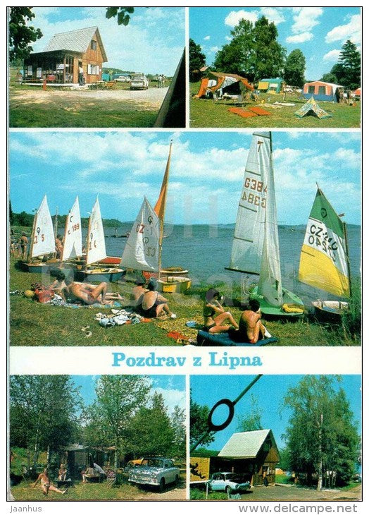 Lipna - Horni Plana camping - Karlak - Jenišov - sailing boats - Czech - Czechoslovakia - used 1982 - JH Postcards