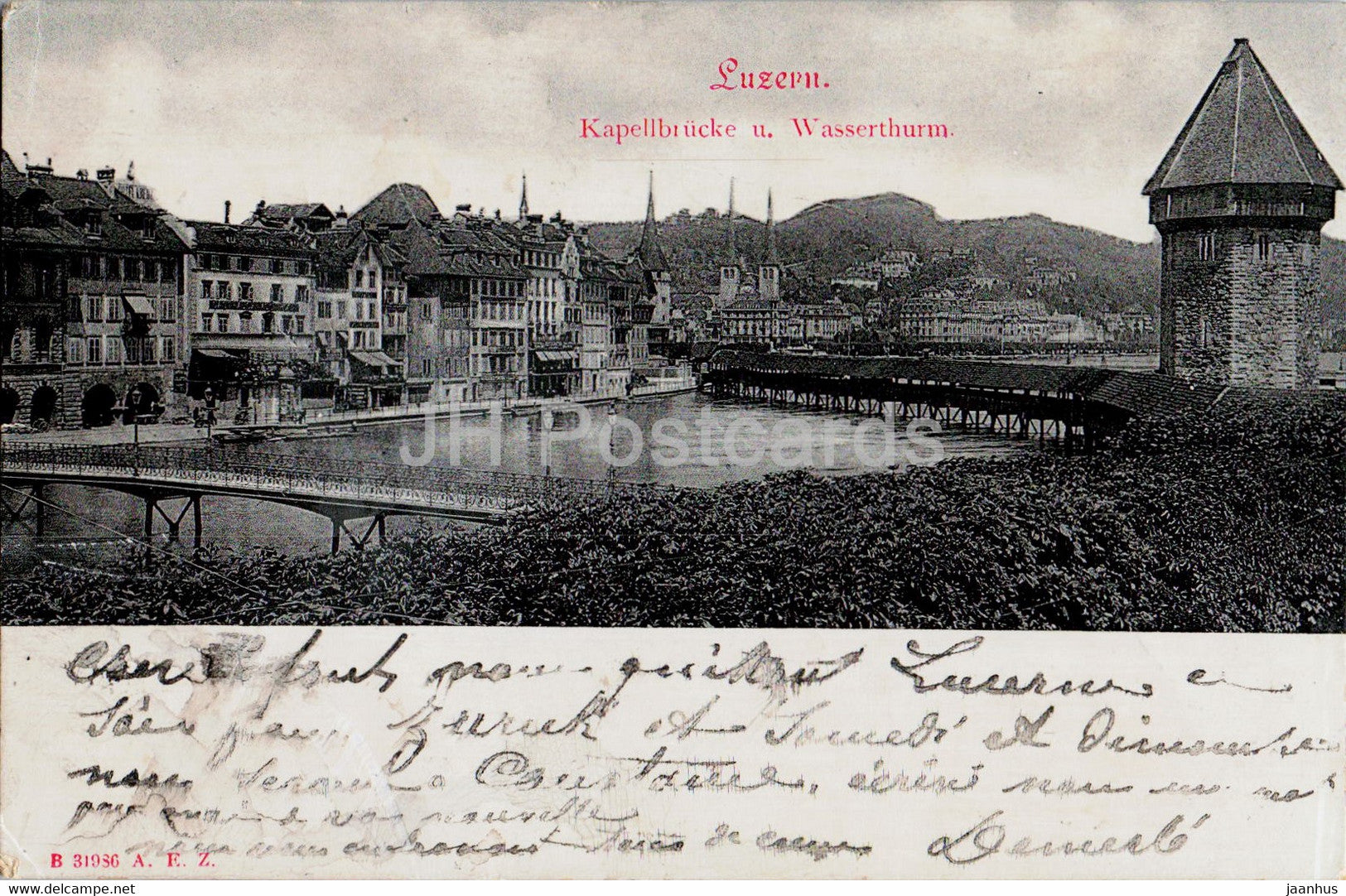 Luzern - Lucerne - Kapellbrucke u Wasserthurm - 31986 - old postcard - 1903 - Switzerland - used - JH Postcards