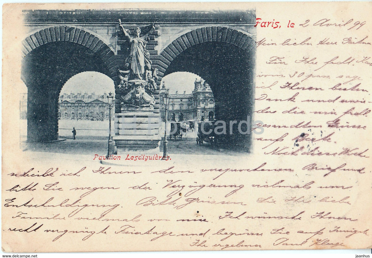 Paris - Pavillon Lesdiguieres - old postcard - 1899 - France - used - JH Postcards