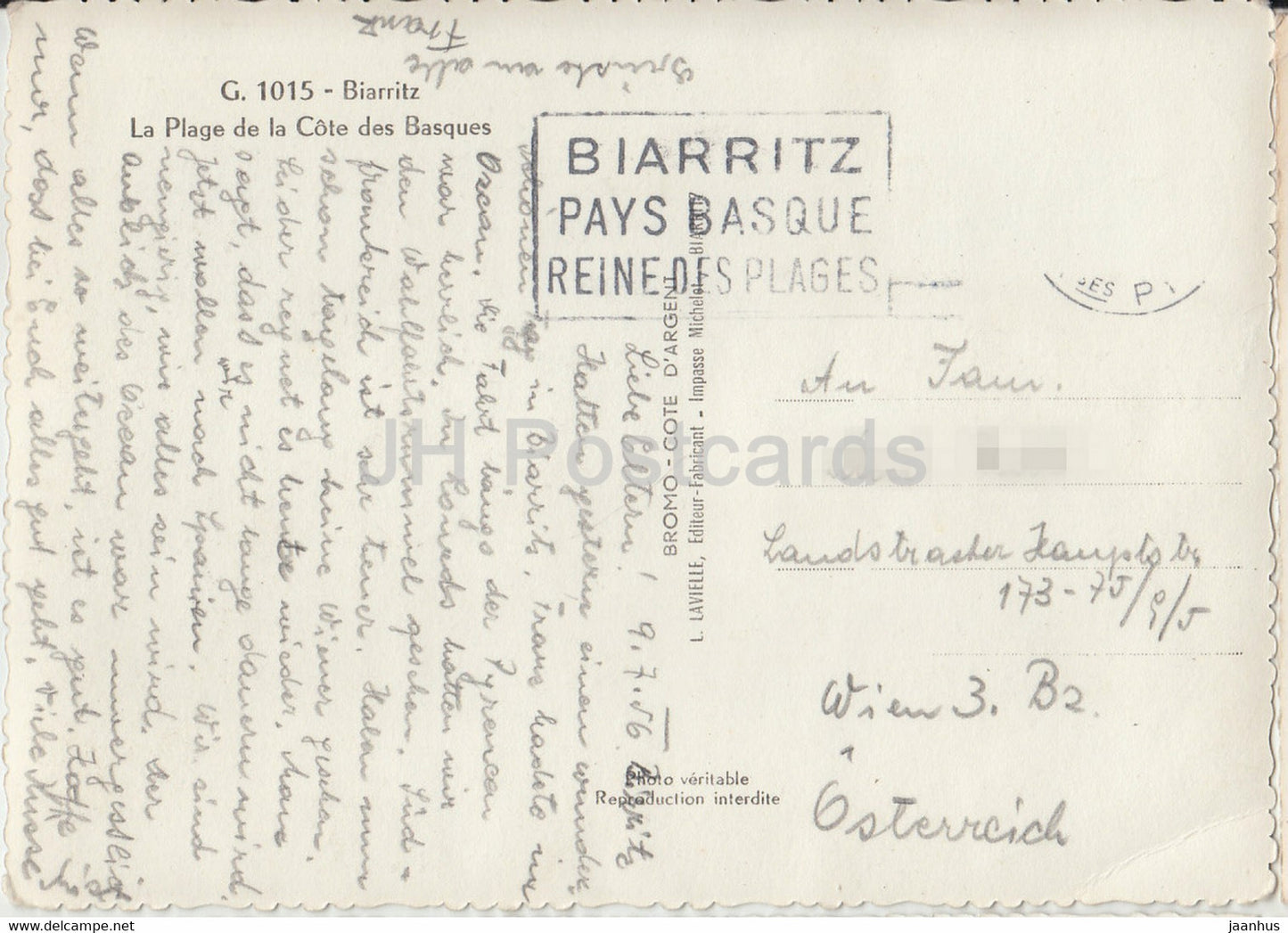 Biarritz - La Plage de la Cote des Basques - old postcard - 1956 - France - used