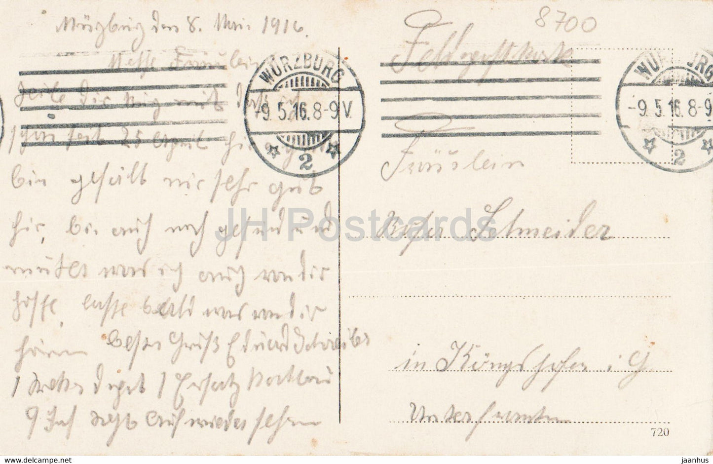 Wurzburg - Alte Mainbrucke - bridge - Feldpost - military mail - old postcard - 1916 - Germany - used