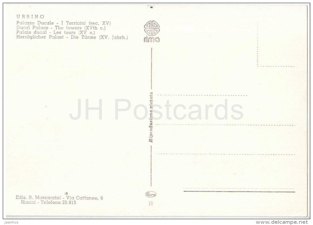 Palazzo Ducale , I Torricini - Ducal Palace , The Towers - Urbino - Marche - 16 - Italia - Italy - unused - JH Postcards