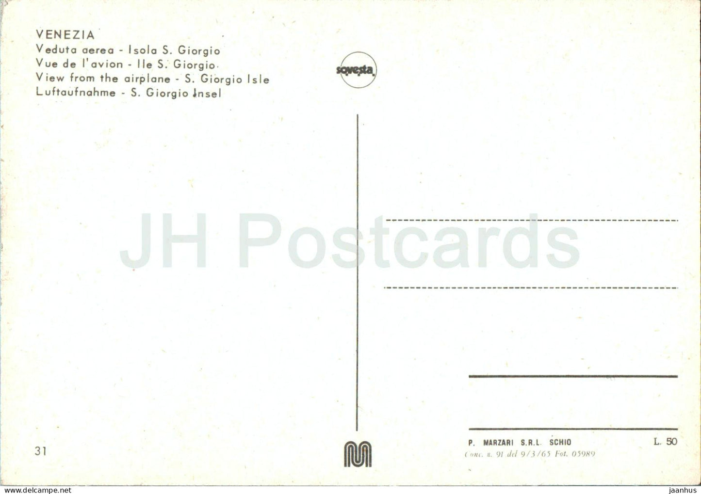 Venezia - Venise - Veduta aerea - Isola S Giorgio - vue aérienne - 31 - Italie - inutilisé 