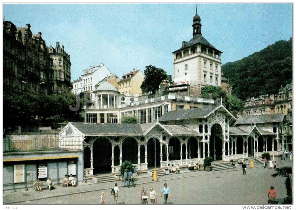 Market Colonnade with Castle tower - Karlovy Vary - Karlsbad - Czechoslovakia - Czech - unused - JH Postcards