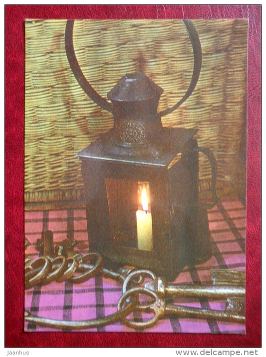 New Year Greeting card - keys - lamp - 1983 - Estonia USSR - used - JH Postcards