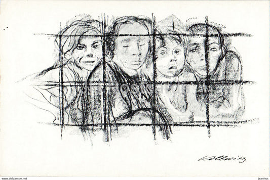 painting by Kathe Kollwitz - Hinter Gittern - Behind Bars - German art - Germany - unused - JH Postcards