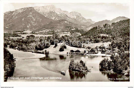 Konigssee mit Insel Christlieger und Untersberg - old postcard - Germany - unused - JH Postcards