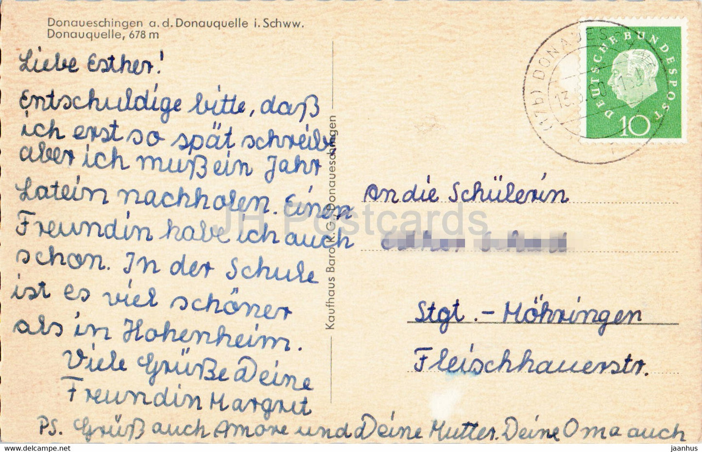 Donaueschingen a d Donauquelle i Schww - 678 m - 1960 - Germany - used