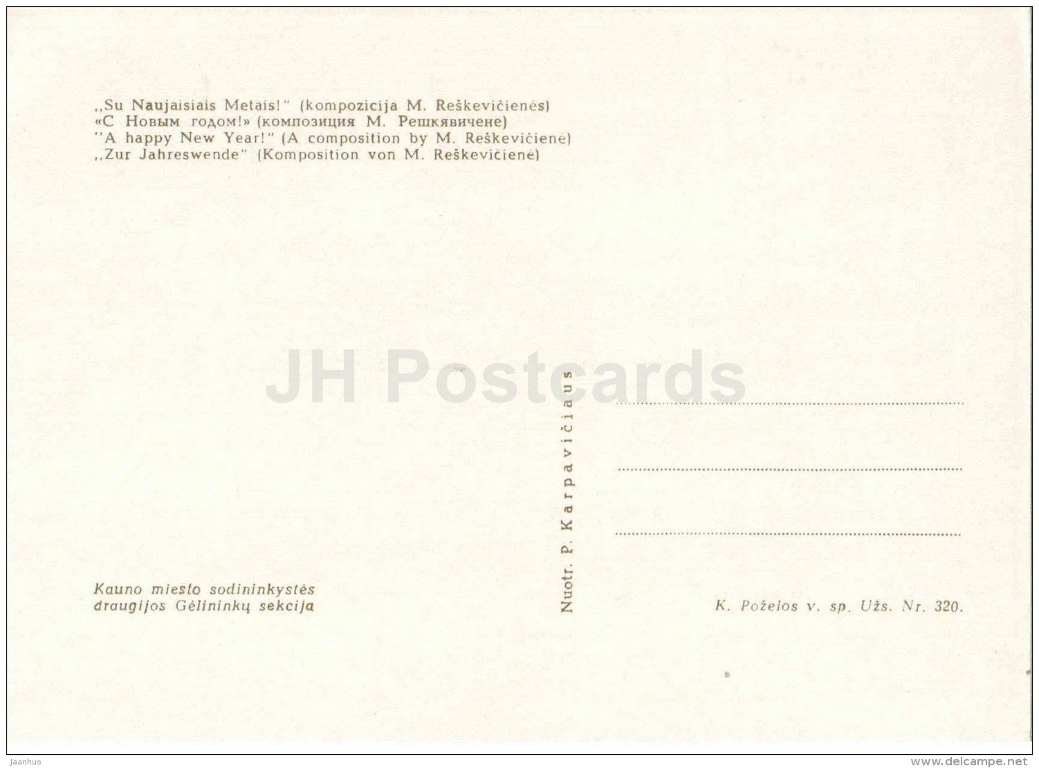 flower composition Happy New Year - candle - cone - 1963 - Lithuania USSR - unused - JH Postcards