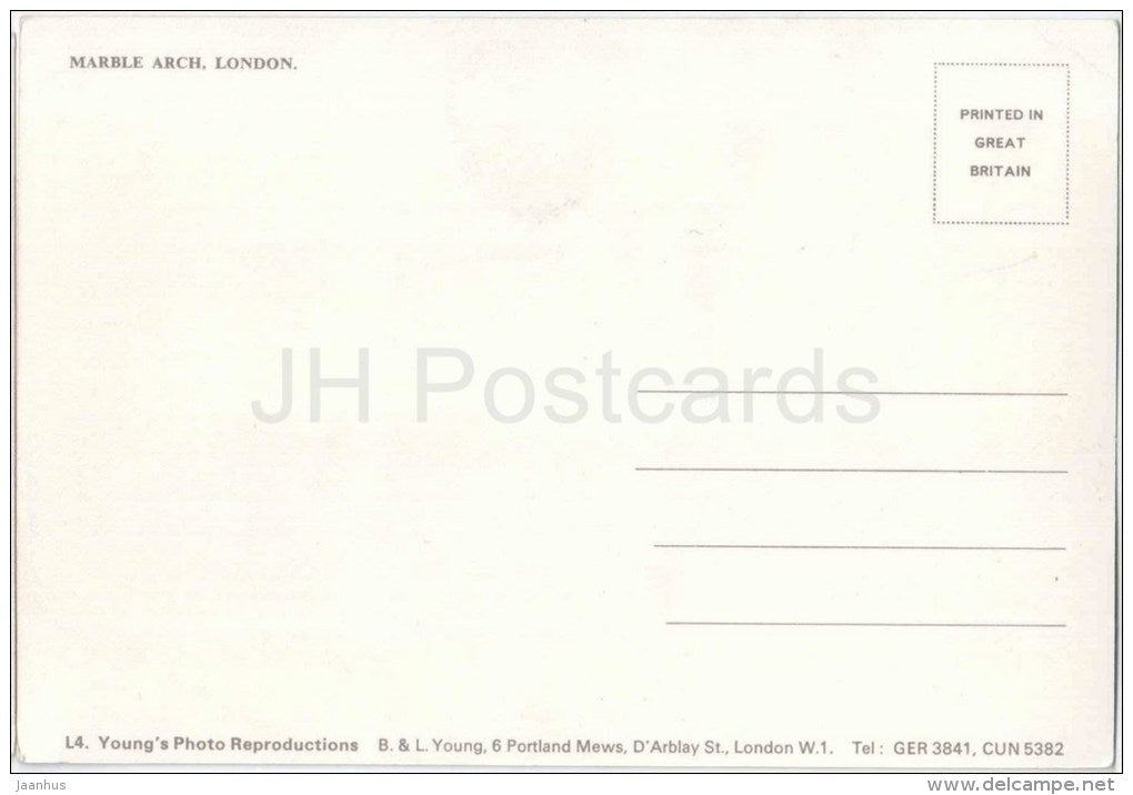 Marble Arch - bus - cars - London - England - Great Britain - unused - JH Postcards