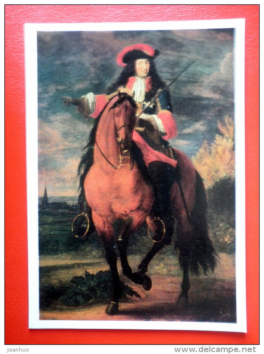 painting by Adam Frans van der Meulen . King Louis XIV on the horse - flemish art - unused - JH Postcards