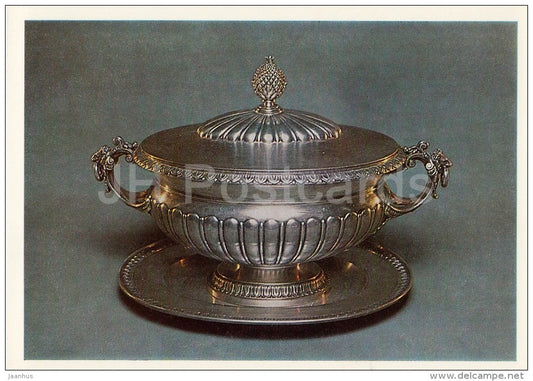 Soup Tureen and Stand - silver - Silverwork by Russian Master Jewellers - 1987 - Russia USSR - unused - JH Postcards