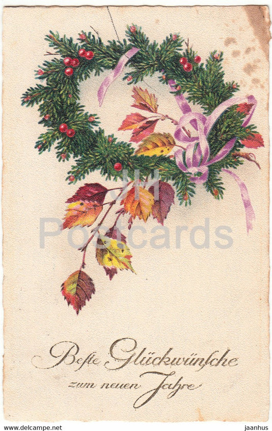 New Year Greeting Card - Beste Gluckwunsche zum Neuen Jahre - wreath - HWB SER 1966 - old postcard - 1921 Germany - used - JH Postcards
