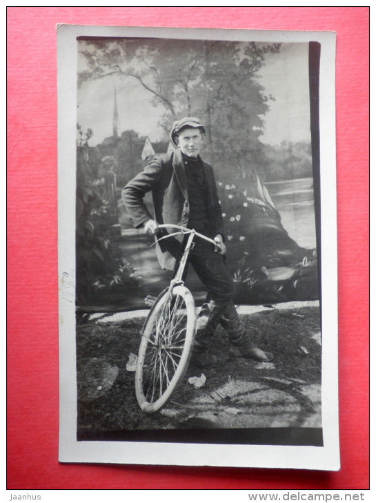 estonian man - bicycle - II - old photo postcard - Estonia - unused - JH Postcards