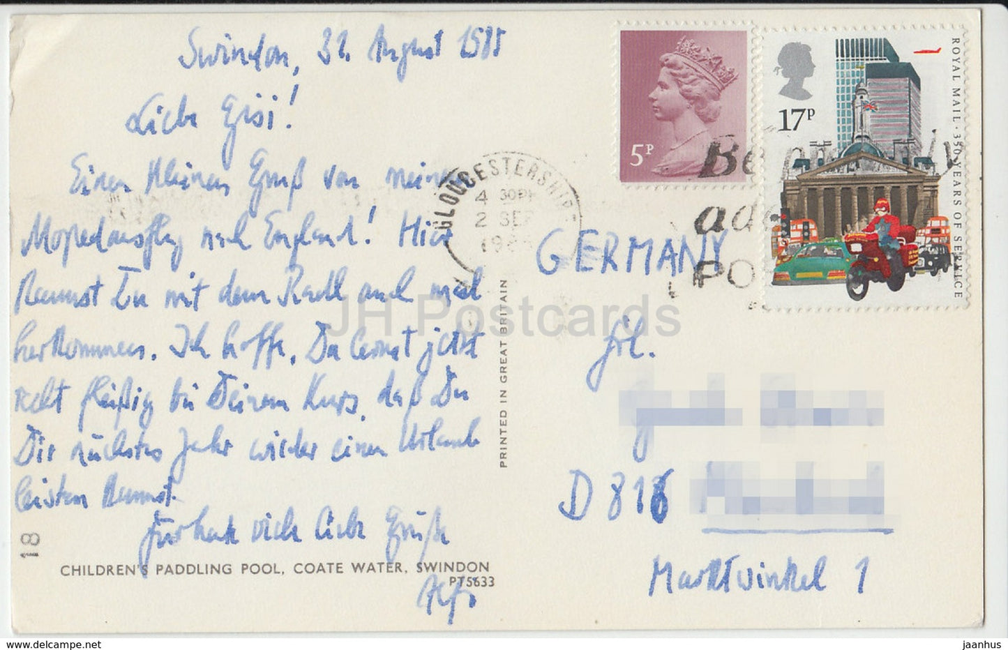 Swindon – Kinderplanschbecken – Coate Water – PT5633 – 1985 – Vereinigtes Königreich – England – gebraucht