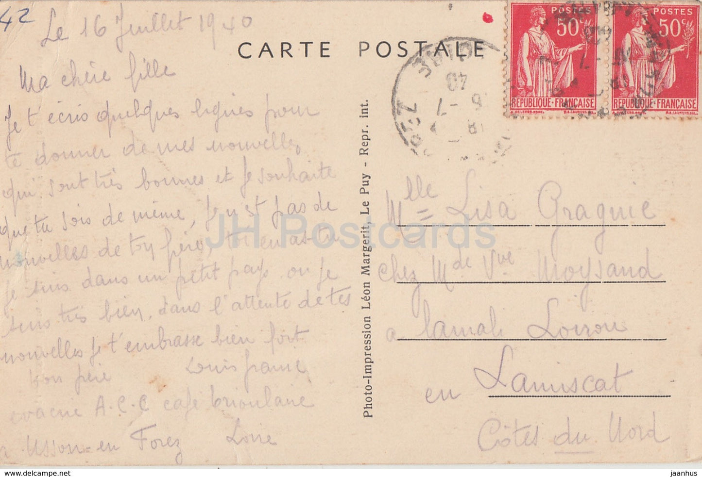 Usson - Cure d'air - Restes imposants de l'ancien Chateau feodal - castle - 3054 - old postcard - 1940 - France - used