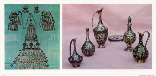 earrings - toiletries bottles - silver - Dagestan Hammering - Toreutics - 1975 - Russia USSR - unused - JH Postcards