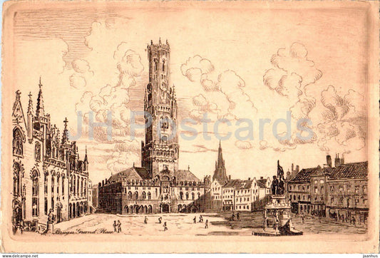 Bruges - Brugge - Grand Place - illustration - old postcard - Belgium - used
