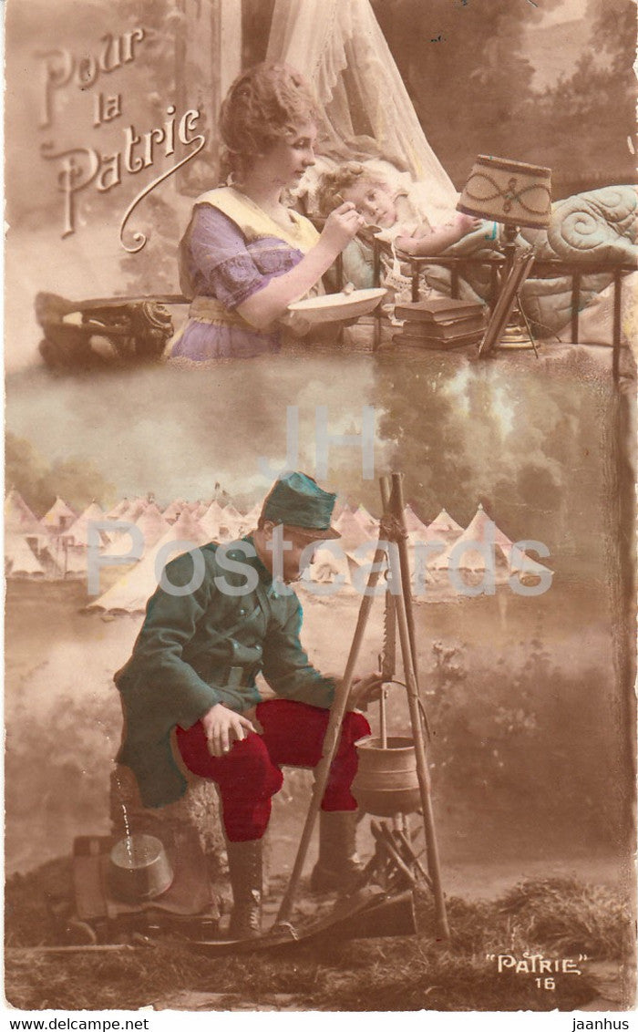 Pour la Patrie - family - soldier - PATRIE 16 - old postcard - France - used - JH Postcards
