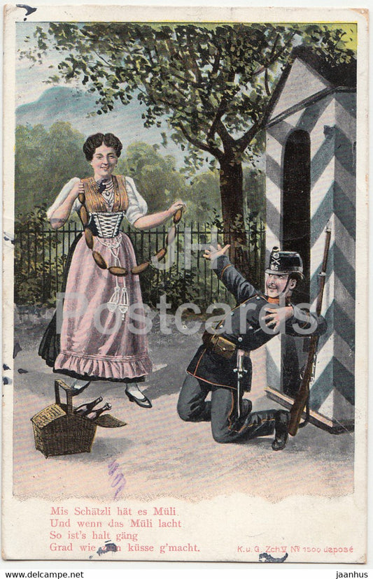 Mis Schatzli hat es Muli - police - K u G Zch V - No 1500 depose - old postcard - 1905 - Switzerland - used - JH Postcards