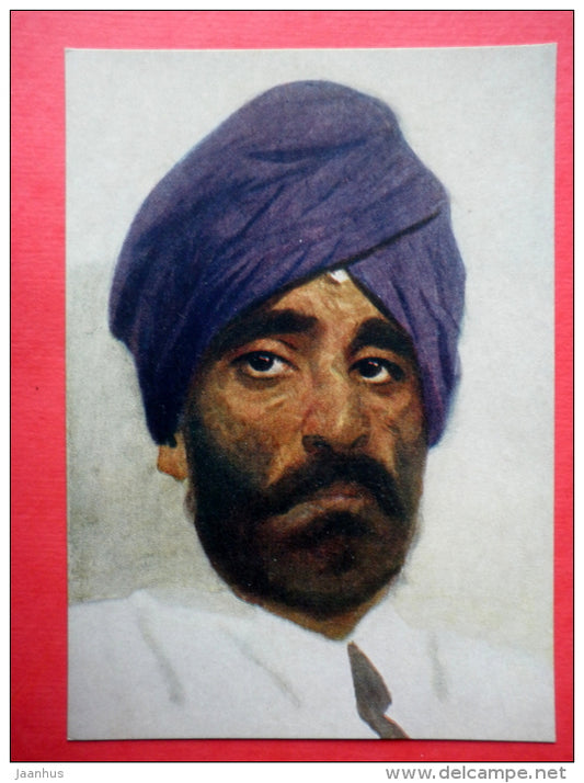 painting by Vasily Yefanov - Man in a Purple Turban - russian art - unused - JH Postcards