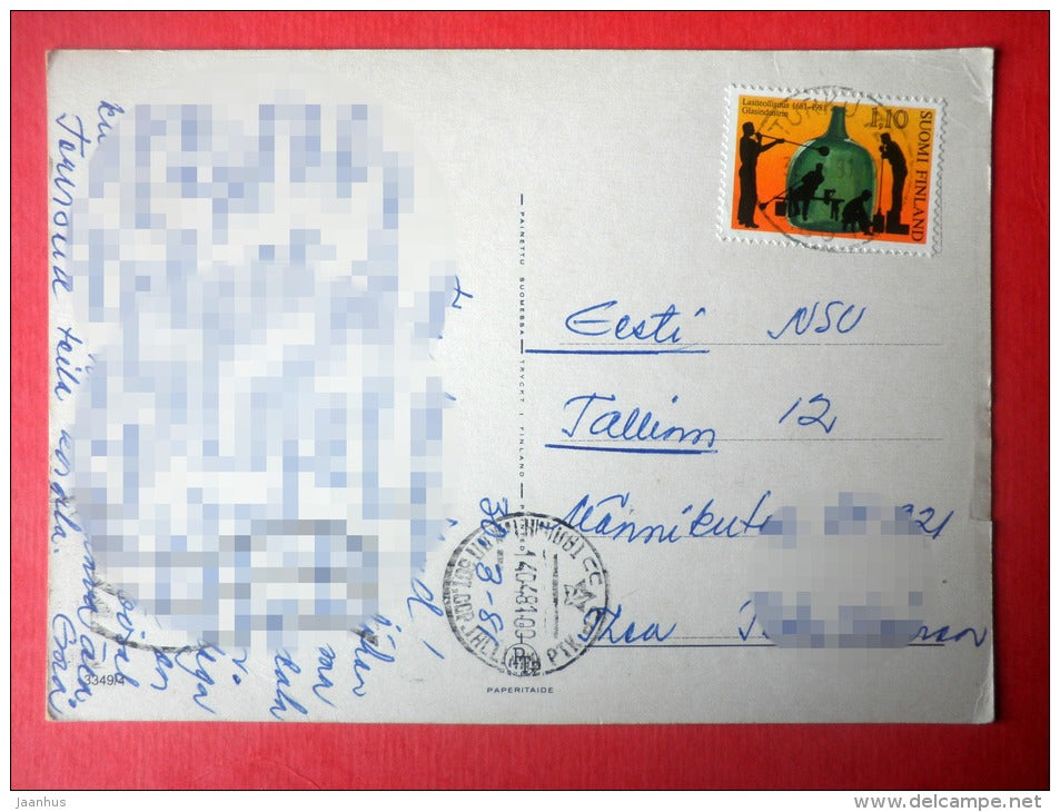 Easter Greeting Card - dwarfs - egg - chick - 3349/4 - Finland - sent from Finland Turku to Estonia USSR 1981 - JH Postcards