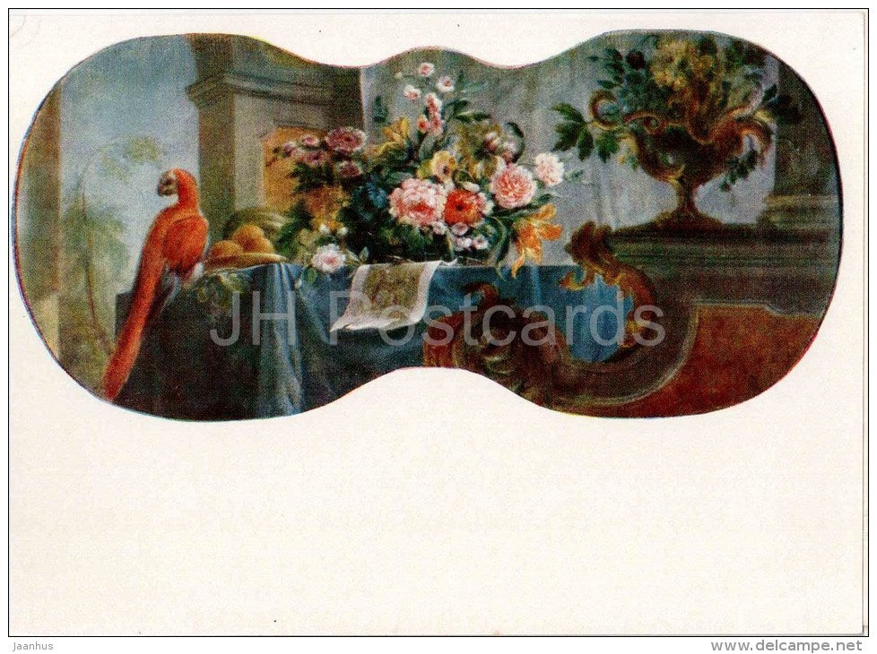 painting by A. Belsky - Still Life . Flowers and Fruits , 1754 - parrot - russian art - unused - JH Postcards