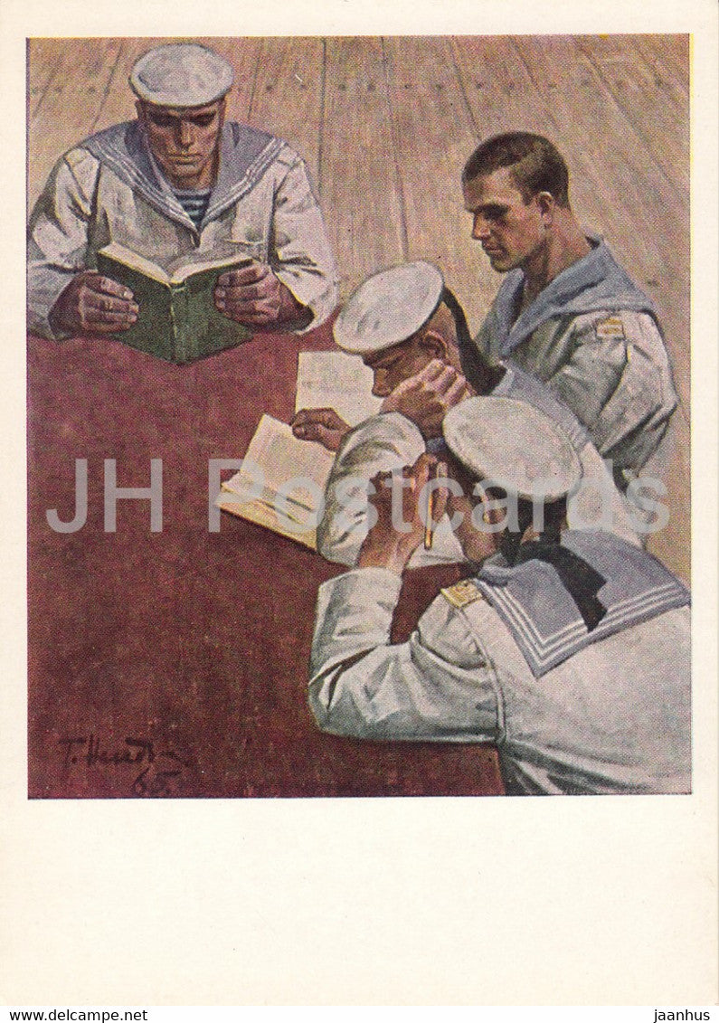 Guarding the World - painting by G. Neledva - NAVY Sailors learn - military - art - 1965 - Russia USSR - unused - JH Postcards