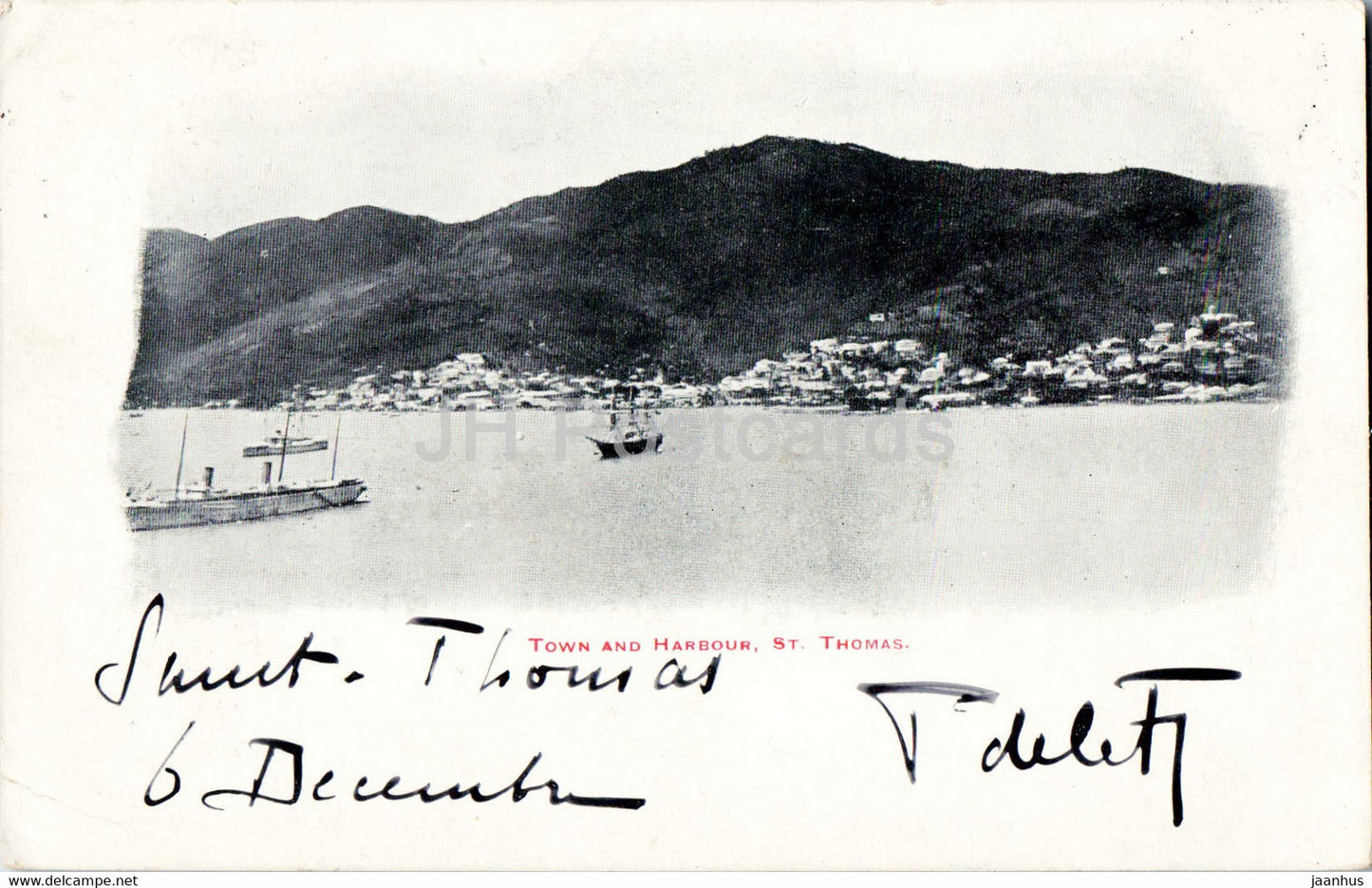 Town and Harbour St Thomas - Dansk Vestindien - old postcard - 1904 - Virgin Islands - used - JH Postcards