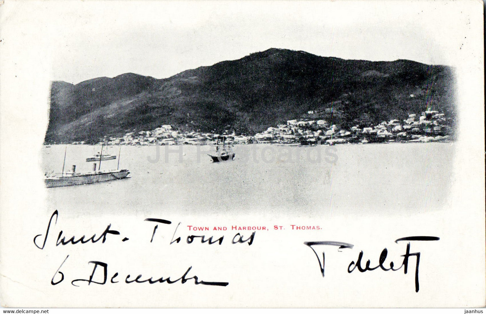 Town and Harbour St Thomas - Dansk Vestindien - old postcard - 1904 - Virgin Islands - used - JH Postcards