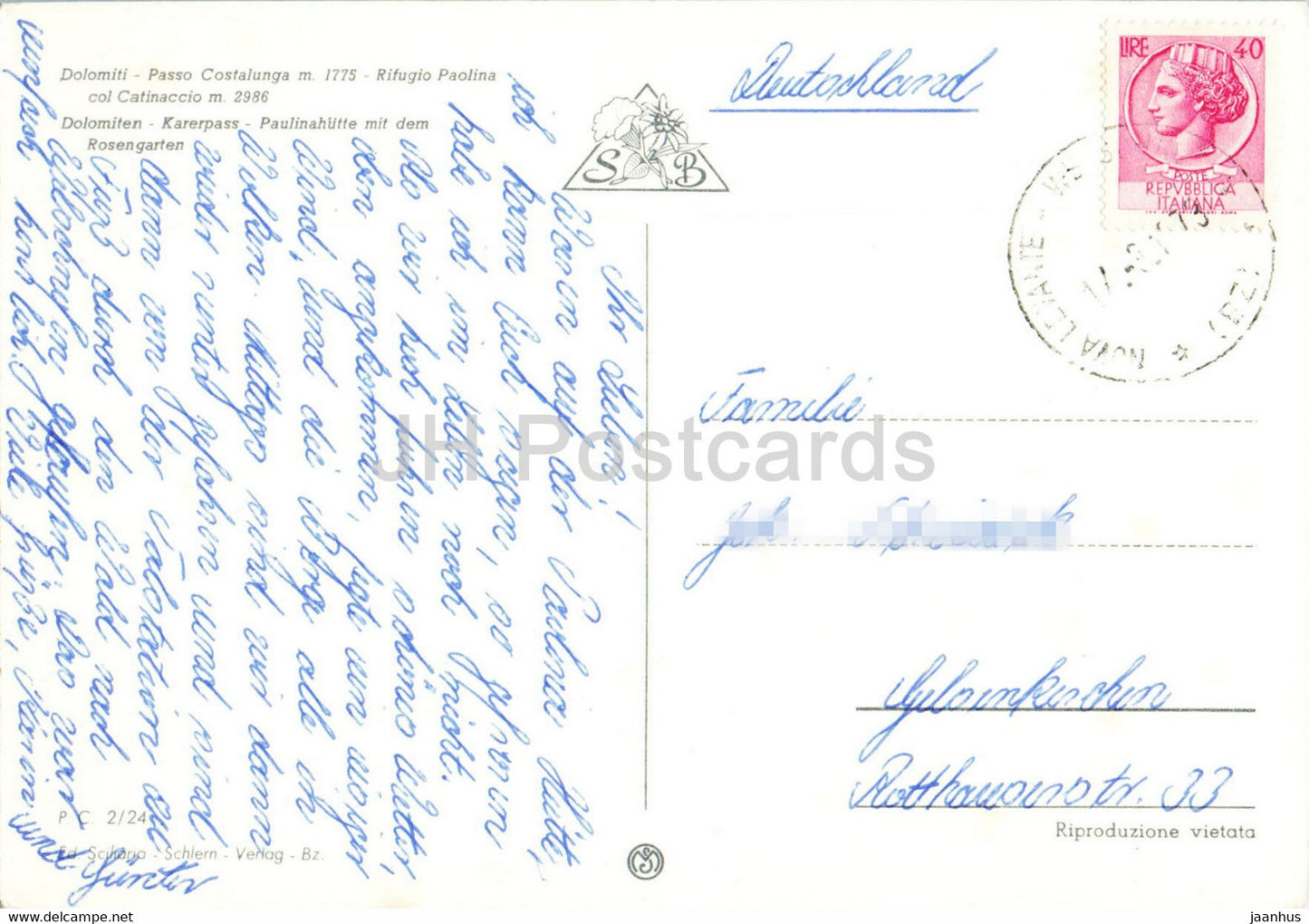 Dolomiti - Passo Costalunga - Rifugio Paolina - Catinaccio - alpine skiing - 1973 - Italy - used