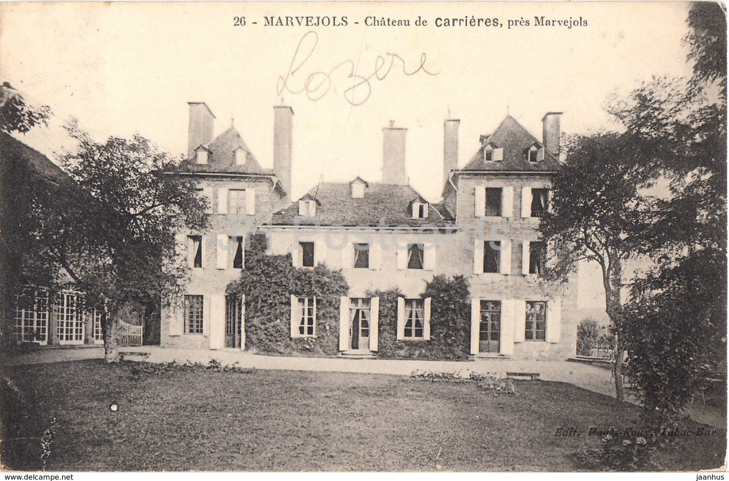 Marvejols - Chateau de Carrieres - castle - old postcard - 1934 - France - used - JH Postcards