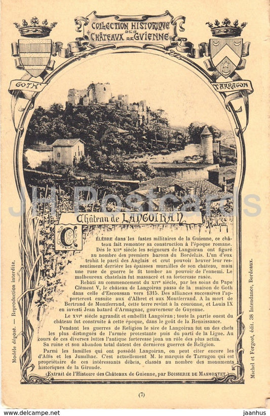 Chateau de Langoiran - castle - old postcard - 1909 - France - used - JH Postcards
