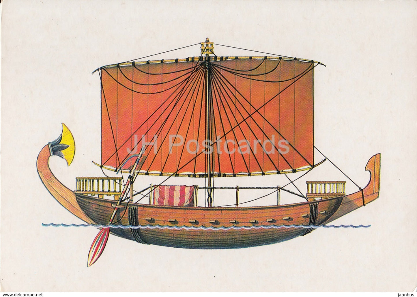 seafaring merchant ship of Ancient Egypt - illustration - 1986 - Russia USSR - unused - JH Postcards
