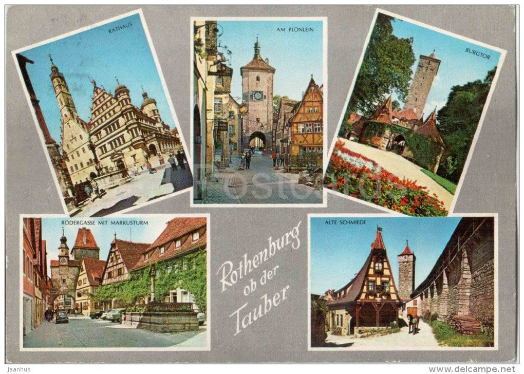 Rothenburg ob der Tauber - Rathaus - Am Plönlein - Burgtor - Rödergasse - Schmiede - 980/11 - Germany - gelaufen - JH Postcards