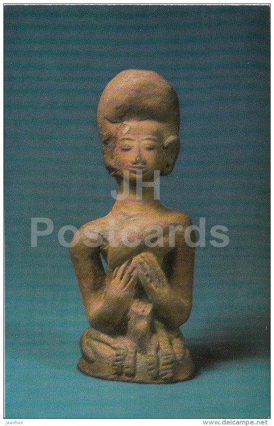 woman sitting in Lotus posture , terra-cotta - figurine - Java - Indonesia - Russia USSR - unused - JH Postcards