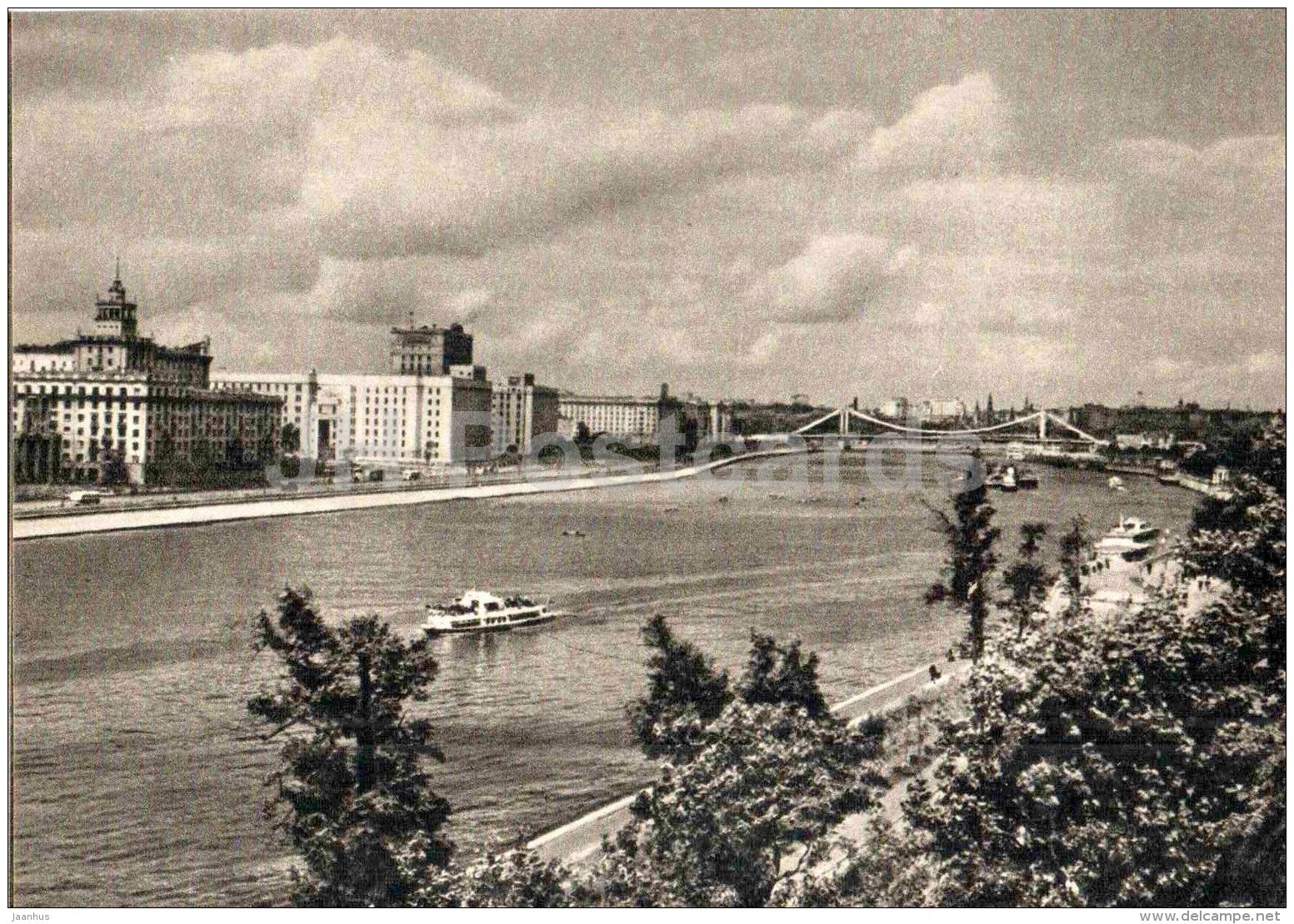 Frunze embankment view - passenger boat - Moscow - 1957 - Russia USSR - unused - JH Postcards