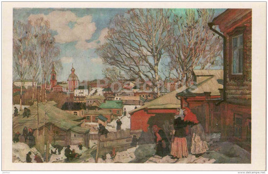 painting by Konstantin Yuon - Sunni Spring Day . Sergiev Posad  , 1910 - The Russian Museum - russian art - unused - JH Postcards