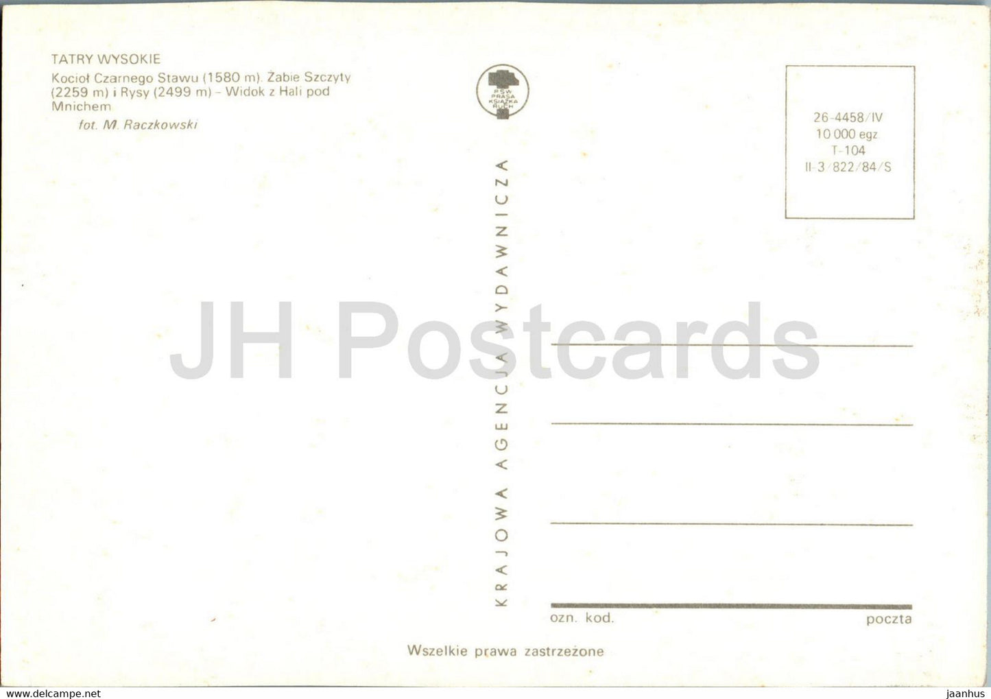 Tatry Wysokie - High Tatras - Kociol Czarnego Stawu - Rysy - Zabie Szczyty - Poland - unused